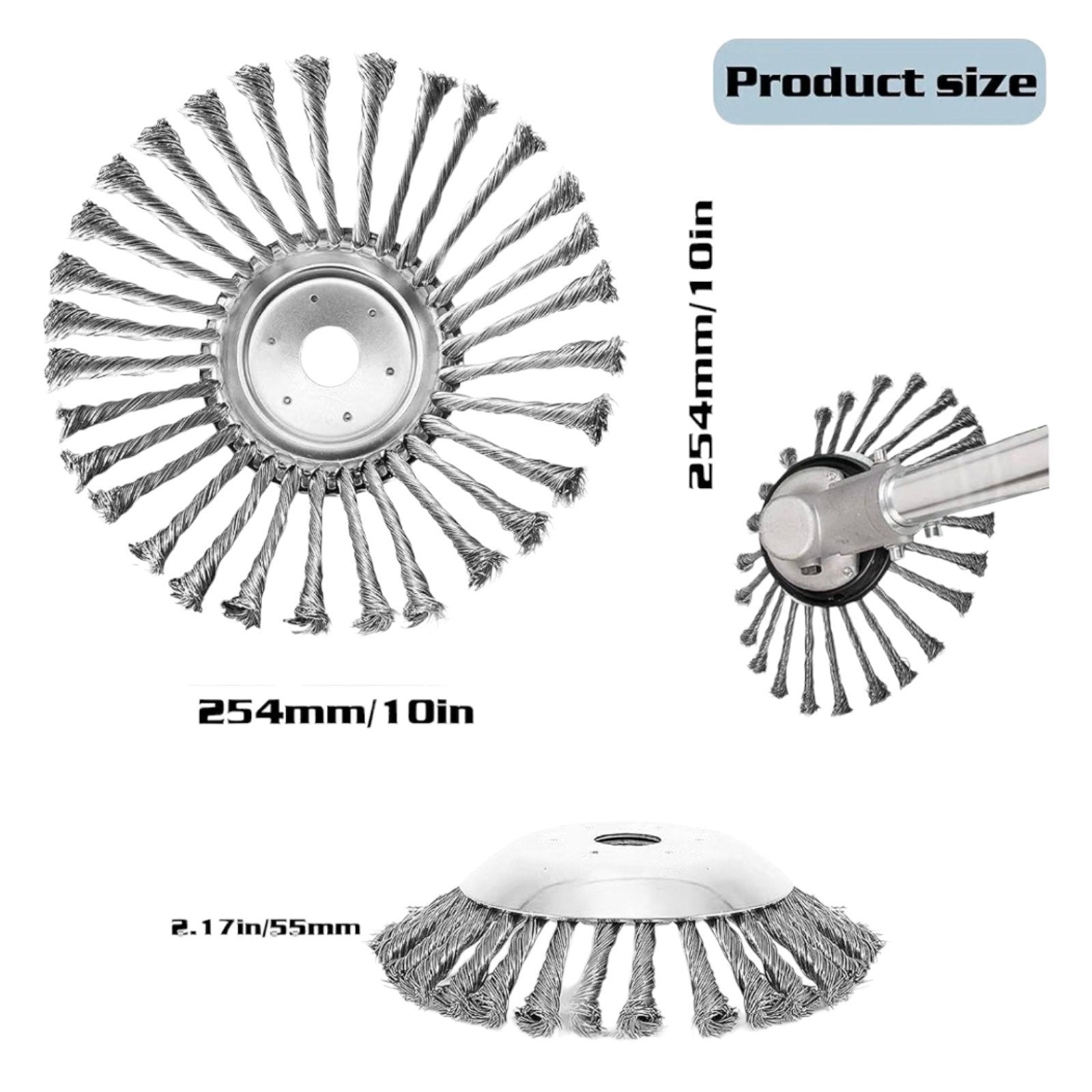 10 Inch Derusting Weeding Wheel Steel Wire Rotary Weed Brush Cutter Trimmer Head