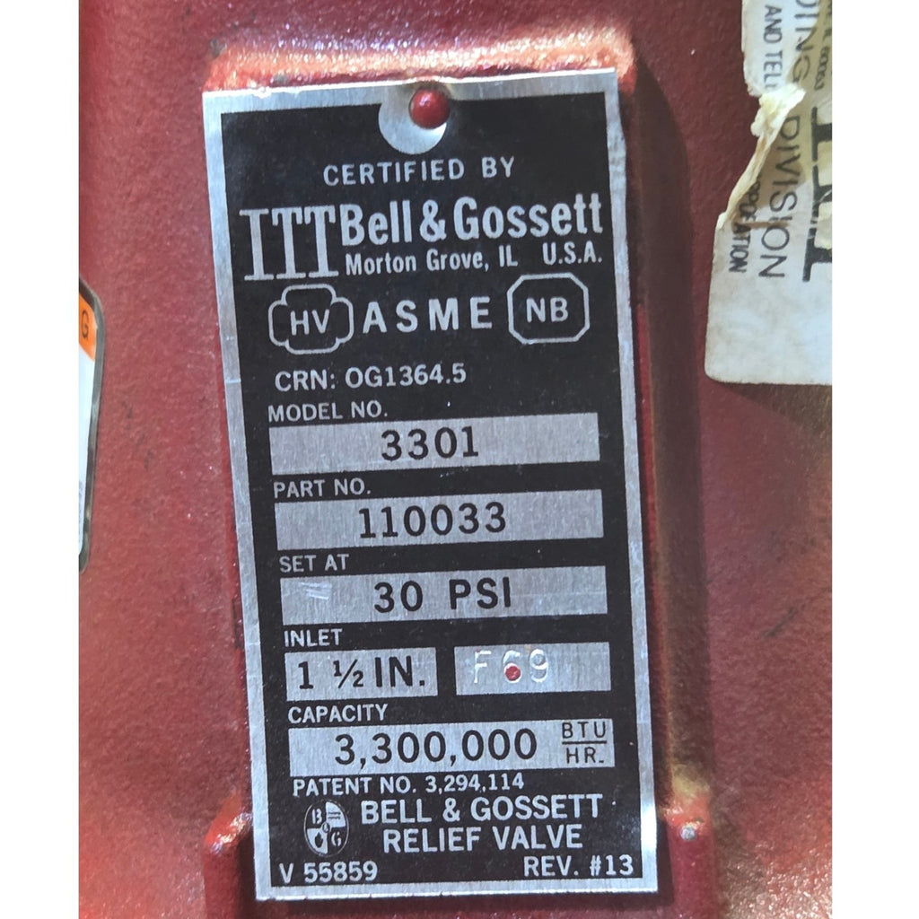 Bell & Gossett 3301 safety relief valve for boilers 1-1/2" inlet 2" *Untested*