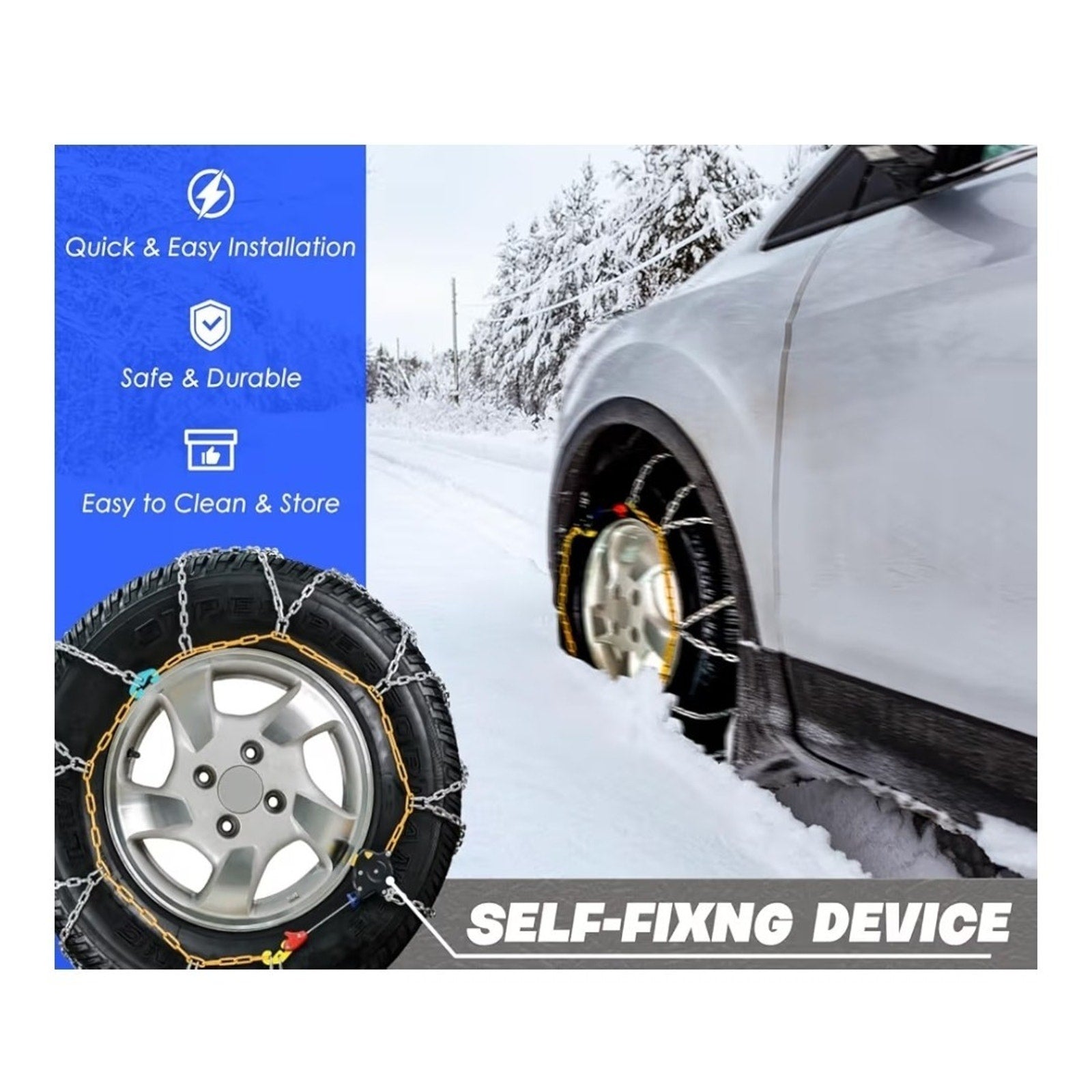 Snow-Chains Auto Fixing 1 Min Quick Fit Easy Installation Tire-Chains HKN-160