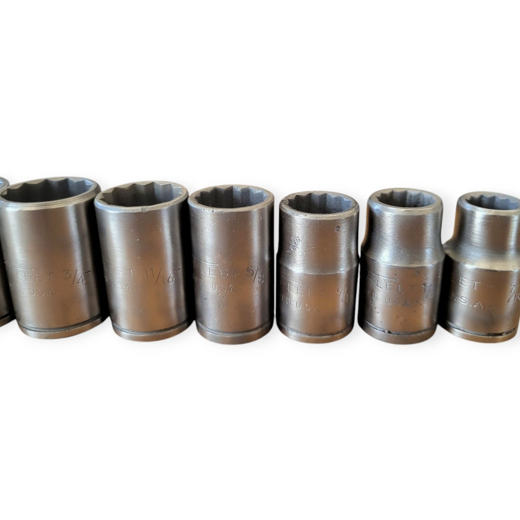 Vintage Fleet Tools Socket Set with Rachet 7/16" - 1". USA Made 1/2" Drive
