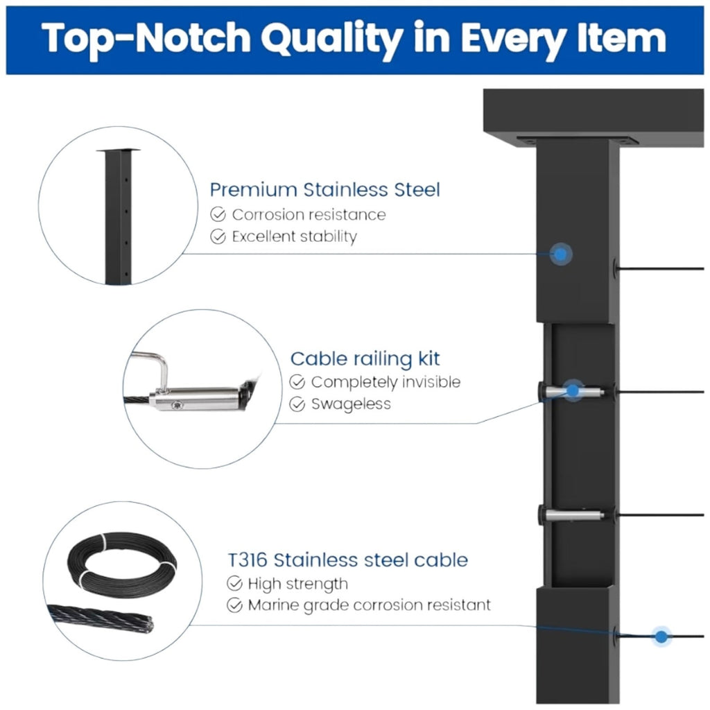16-20FT Modular Black Cable Railing Kit 36 Inch 5 Level Post Kit Complete Set