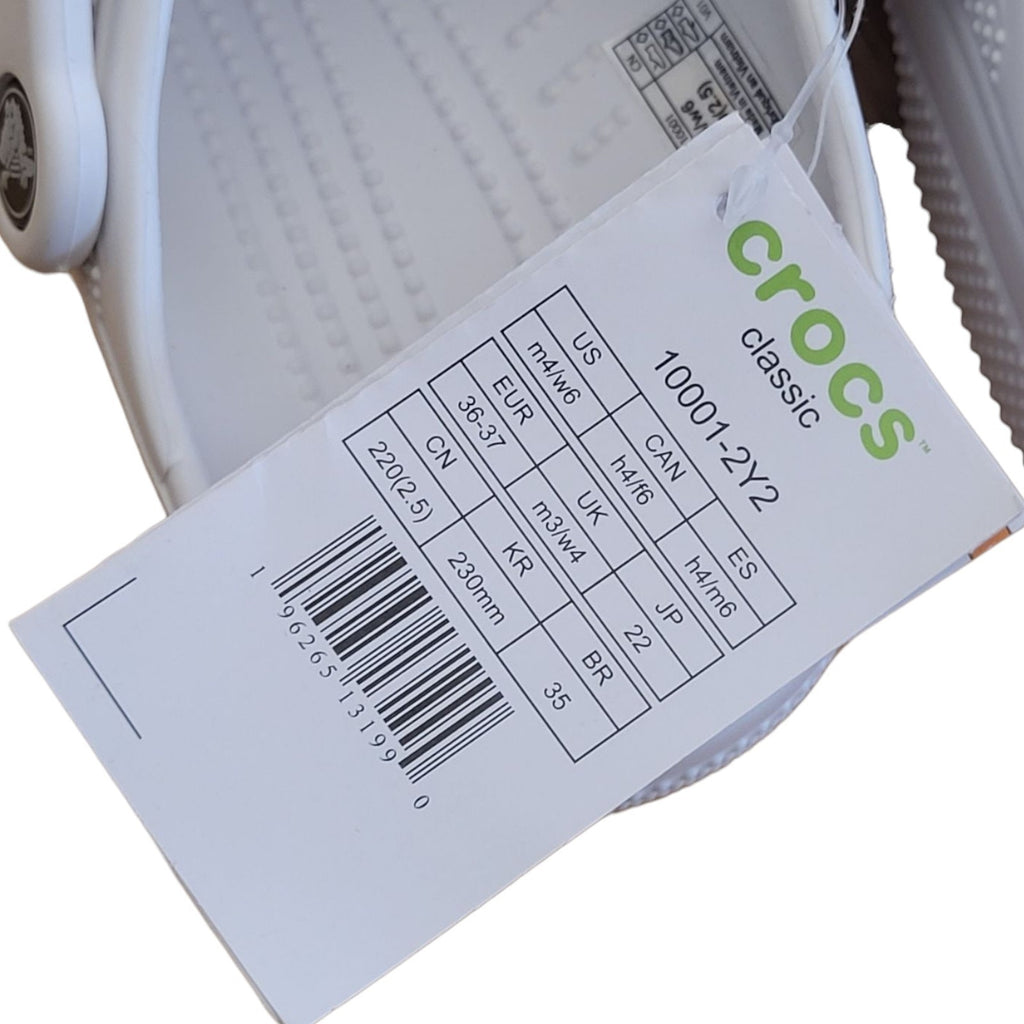 CROCS 10001-2Y2 CLASSIC CLOG WHITE SIZE M4/W6