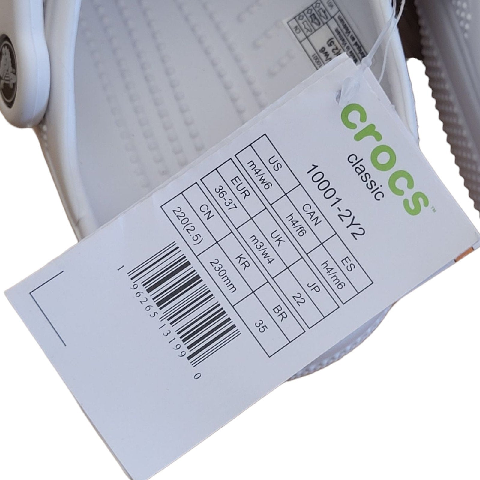 CROCS 10001-2Y2 CLASSIC CLOG WHITE SIZE M4/W6