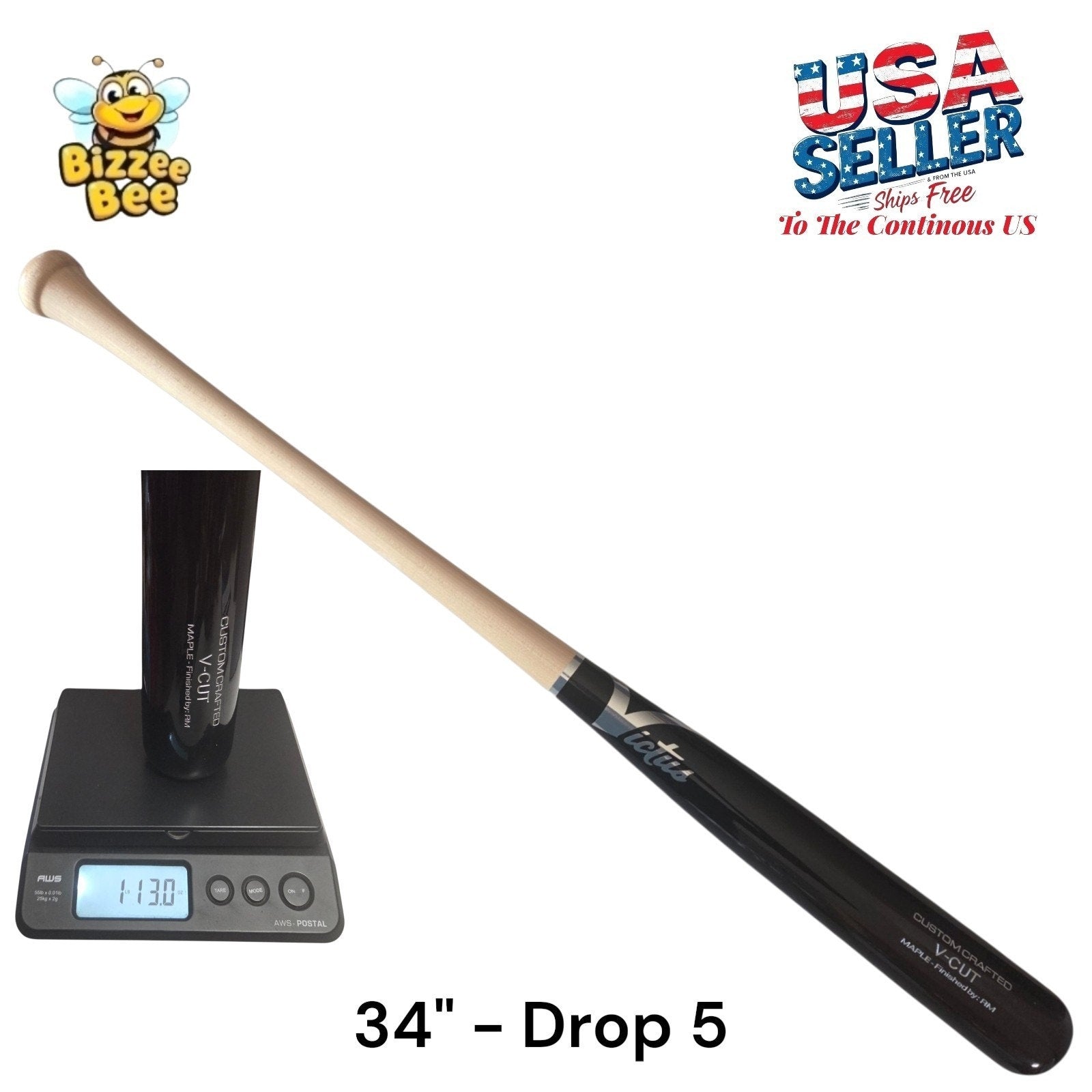 Victus 34" Drop 5 Maple Custom Crafted V-Cut Bat **Hard To Find -5**