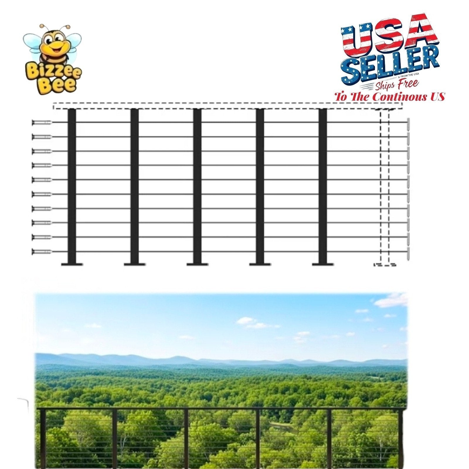16-20FT Modular Black Cable Railing Kit 36 Inch 5 Level Post Kit Complete Set