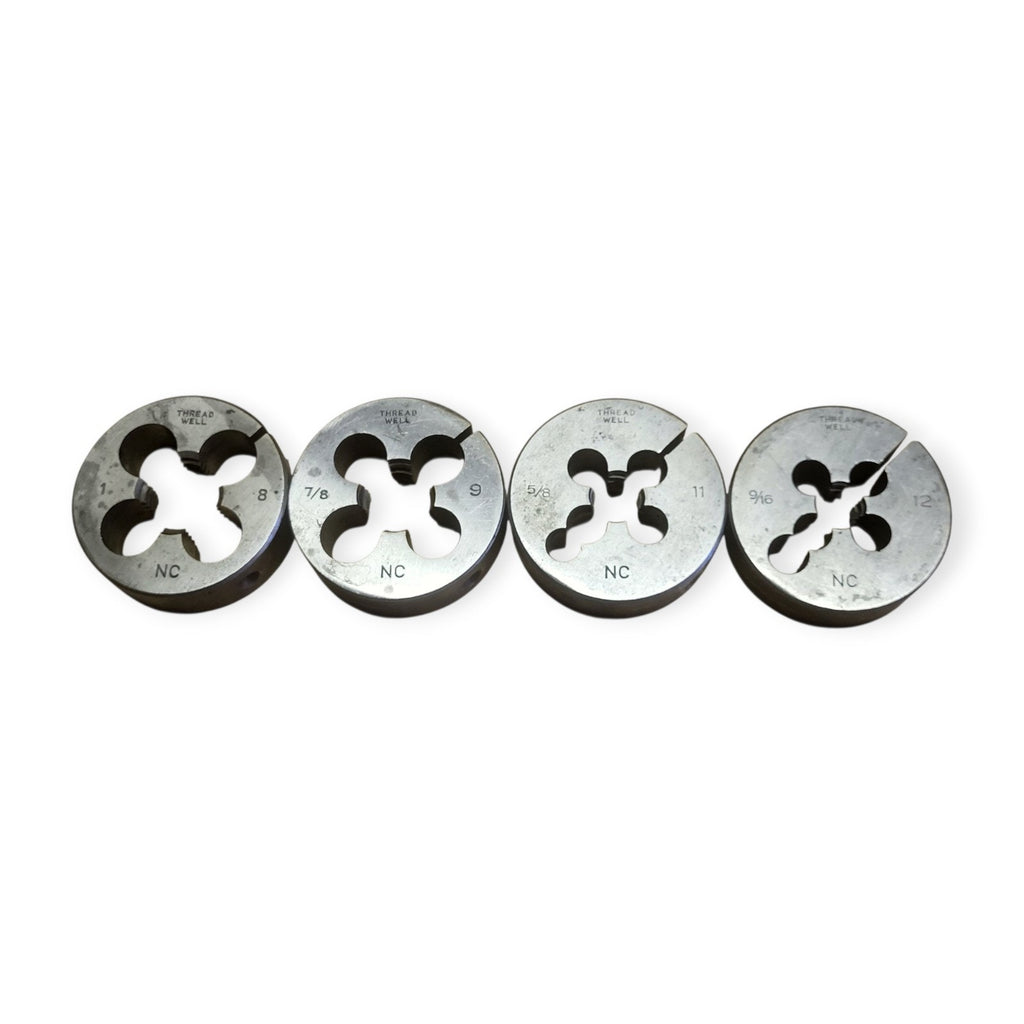 Vintage Set Of 4 NC Round Split Adjustable Thread Cutting Die 2-1/2" Diameter