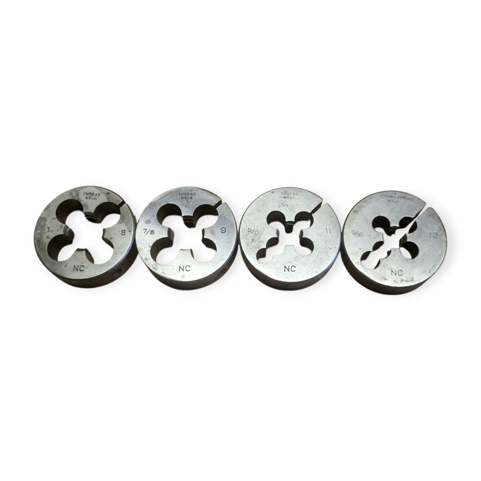 Vintage Set Of 4 NC Round Split Adjustable Thread Cutting Die 2-1/2" Diameter