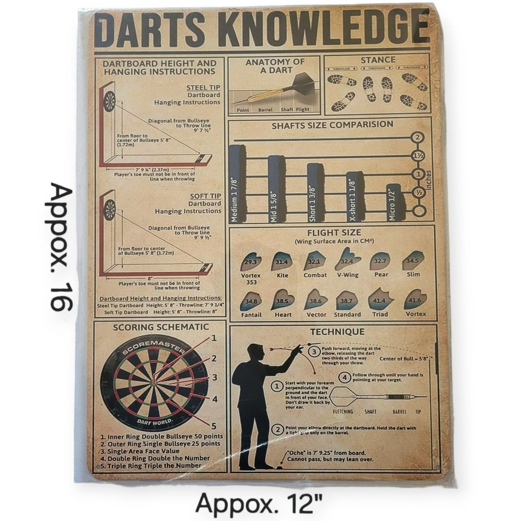 Darts Knowledge 16x12 Metal Wall Entertainment Sports Room Bar Sign