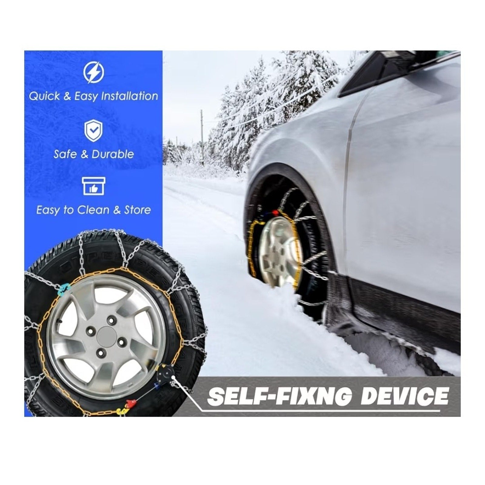Auto Fixing Snow Tire Chains HKN-150 1-Min Quick Fit SUVs Trucks Cars