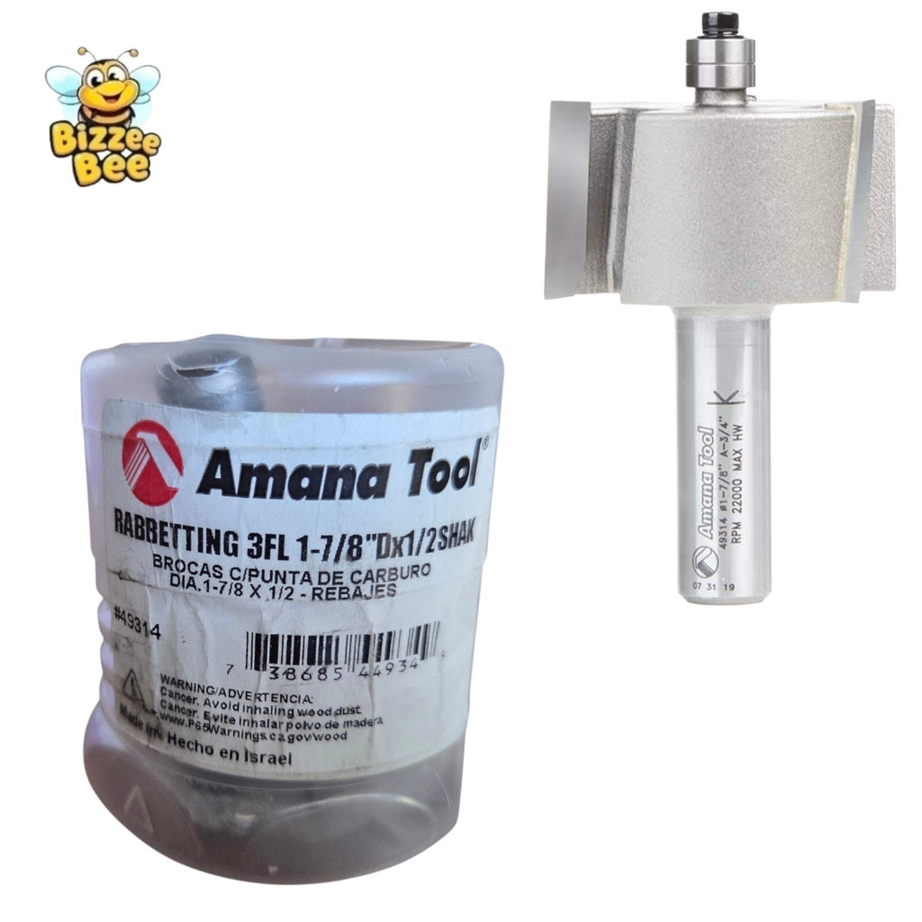 Amana Tool 49314 Rabbeting 3/4 Depth x 1-7/8 D x 1 CH x 1/2 Inch SHK 3-Flute...
