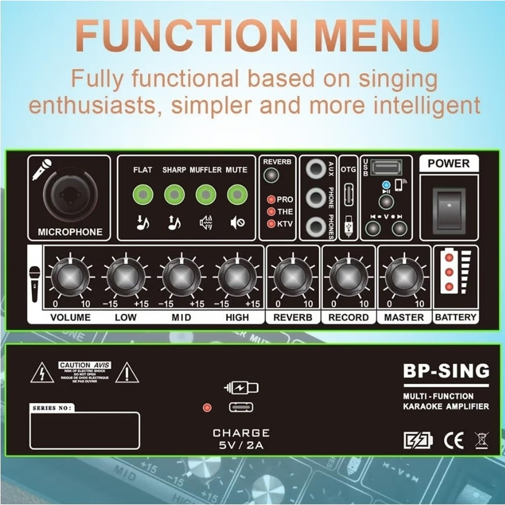 Coolmusic Professional Karaoke Machine with 1 Microphone, Portable Bluetooth ...