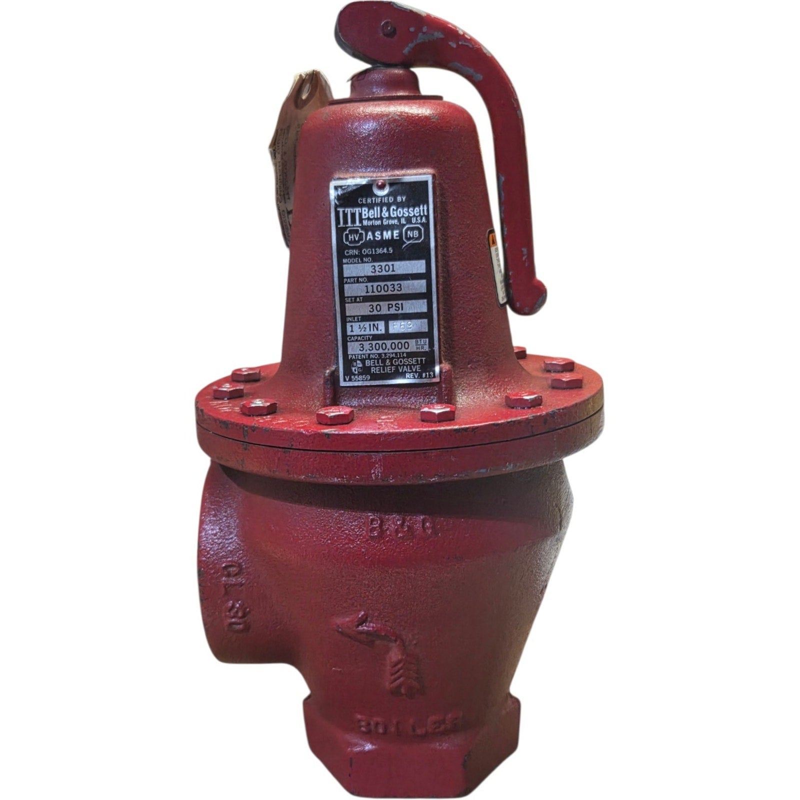 Bell & Gossett 3301 safety relief valve for boilers 1-1/2" inlet 2" *Untested*