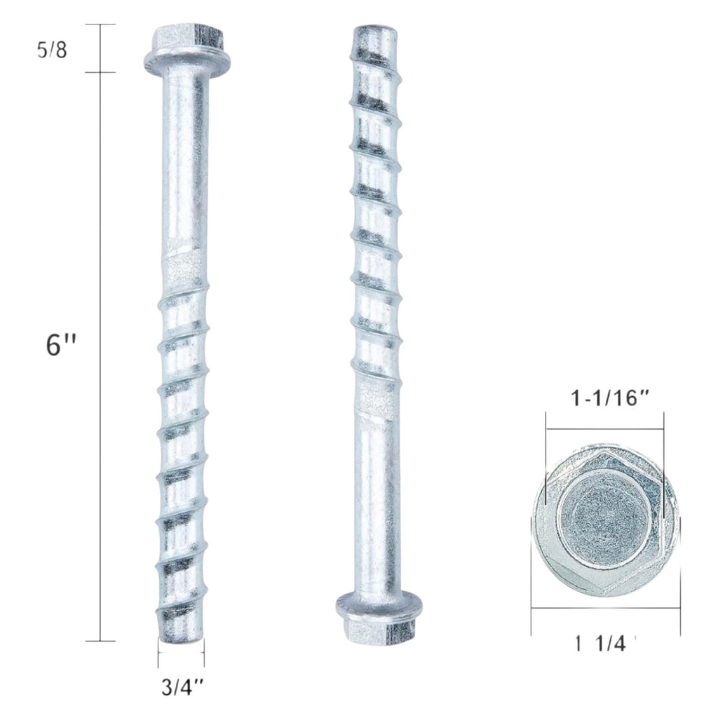 HROMIGRY 3/4" x 6" Concrete Screws Concrete Anchor Bolts, Zinc Plated - 9 Pieces