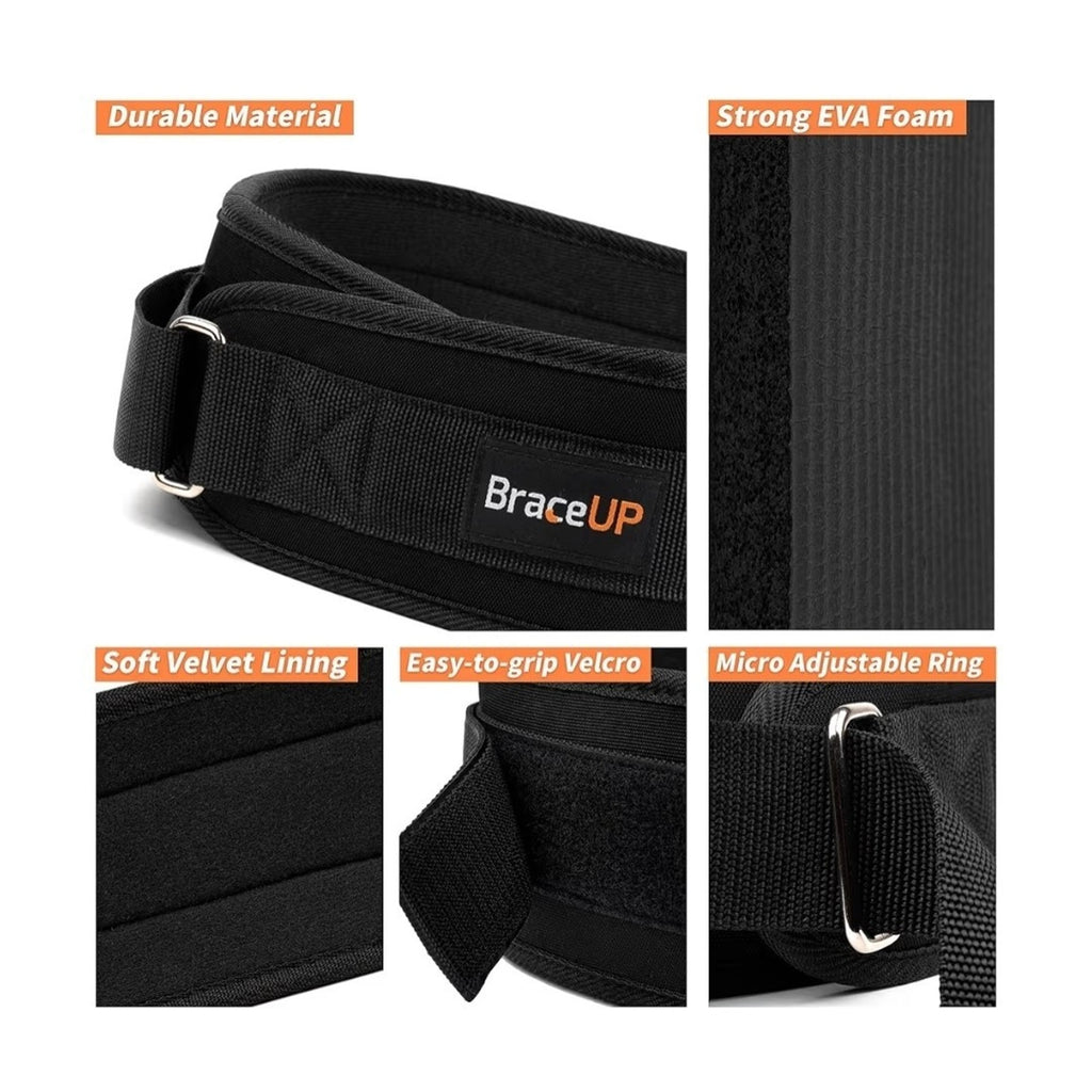 BraceUP 4" Weight Lifting Belt Men Women Weightlifting Workout Belt M 29-36"