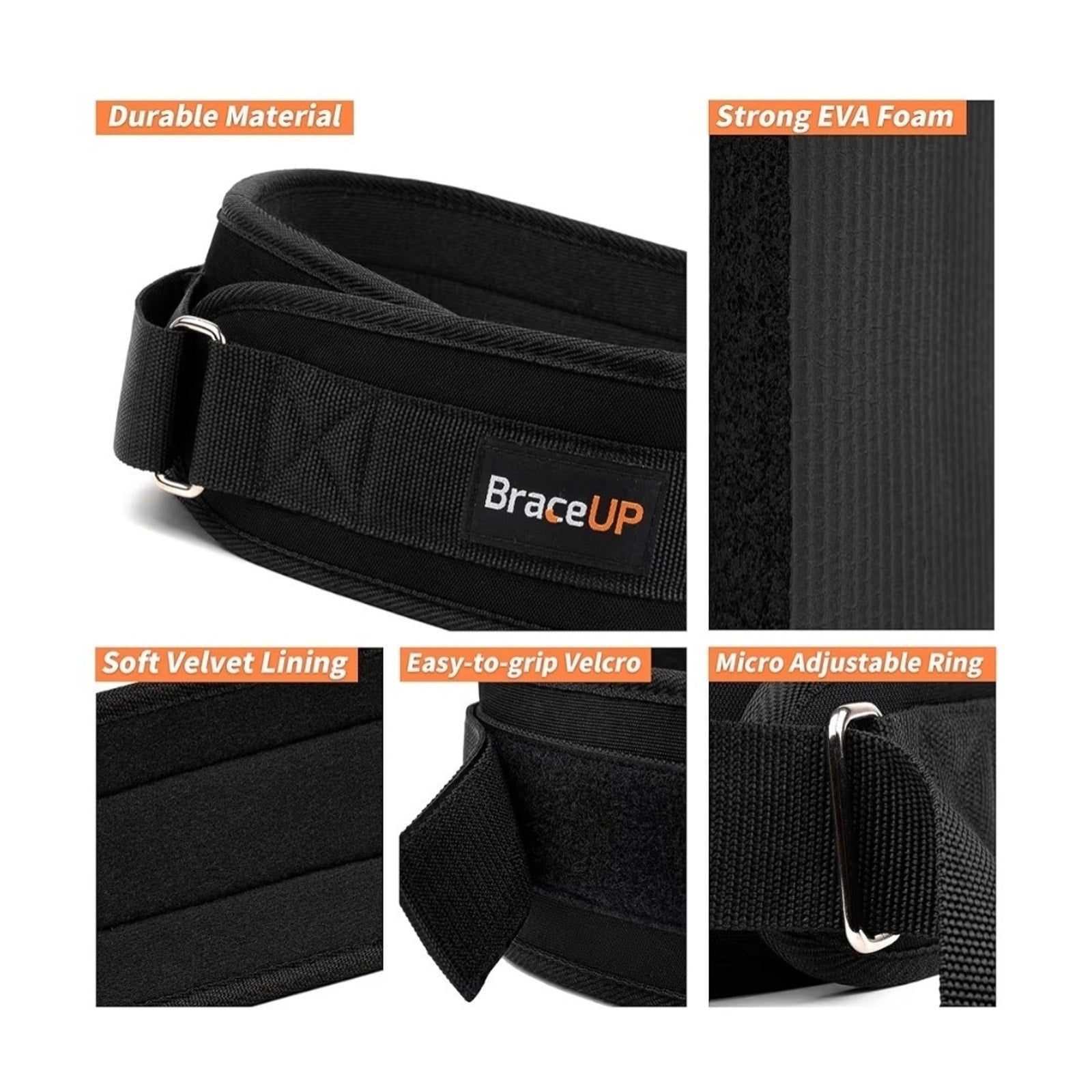 BraceUP 4" Weight Lifting Belt Men Women Weightlifting Workout Belt M 29-36"
