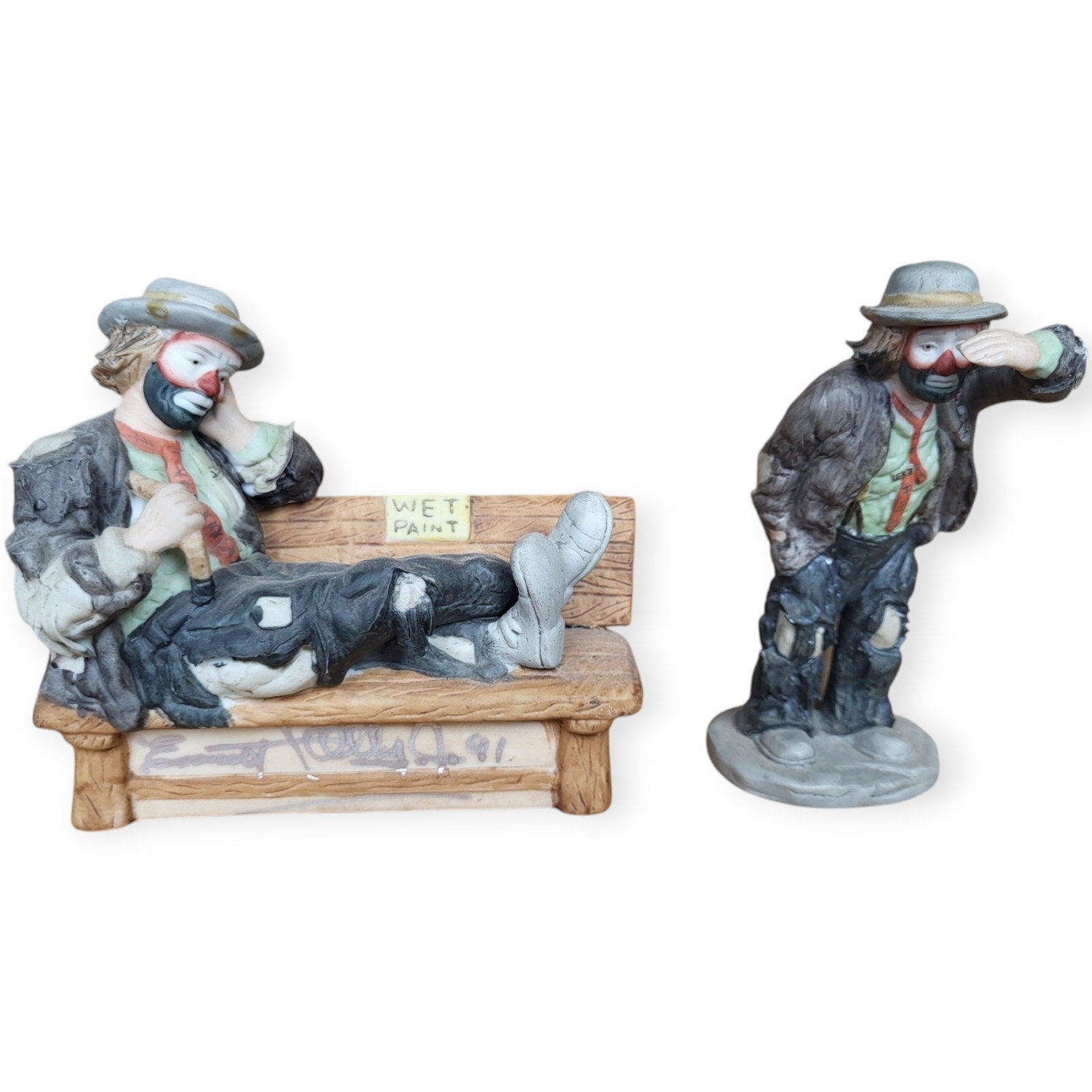 Set of 2 - Emmett Kelly JR Sad Clown Miniature Hand Signed Limited Edition Rare