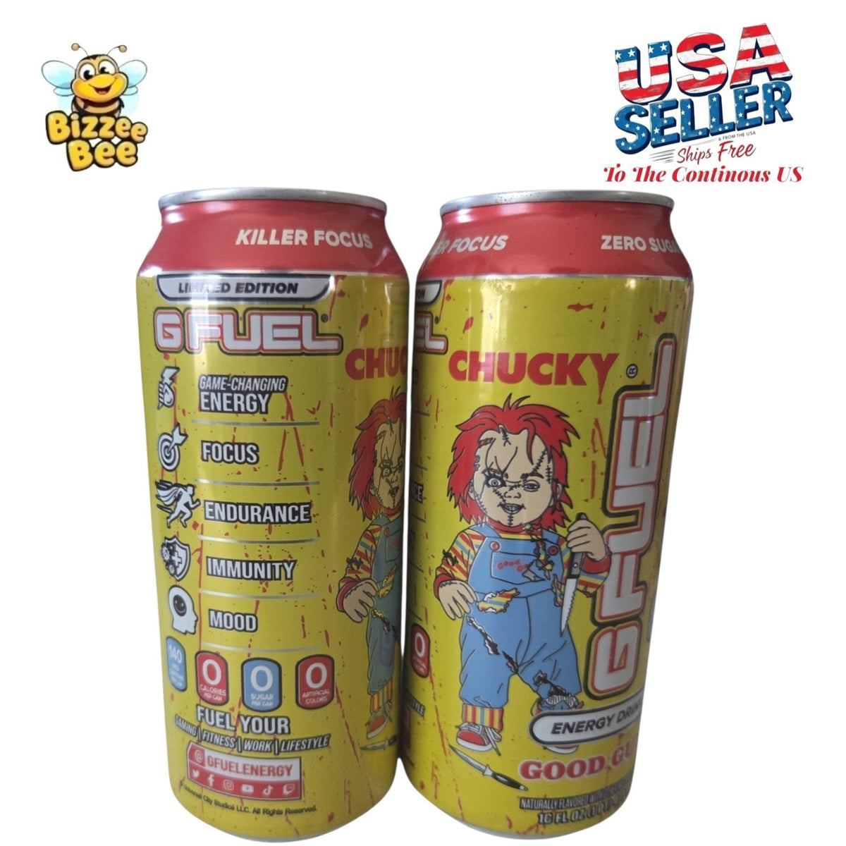 2 Cans GFuel Limited Edition Horror Can Energy Drink Chucky Good Guys Zero Sugar