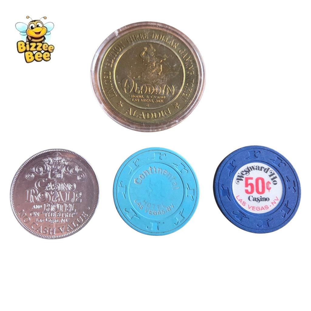 4 Coins of Las Vegas Casinos Past Westward Ho Aladdin Continental Casino Royale