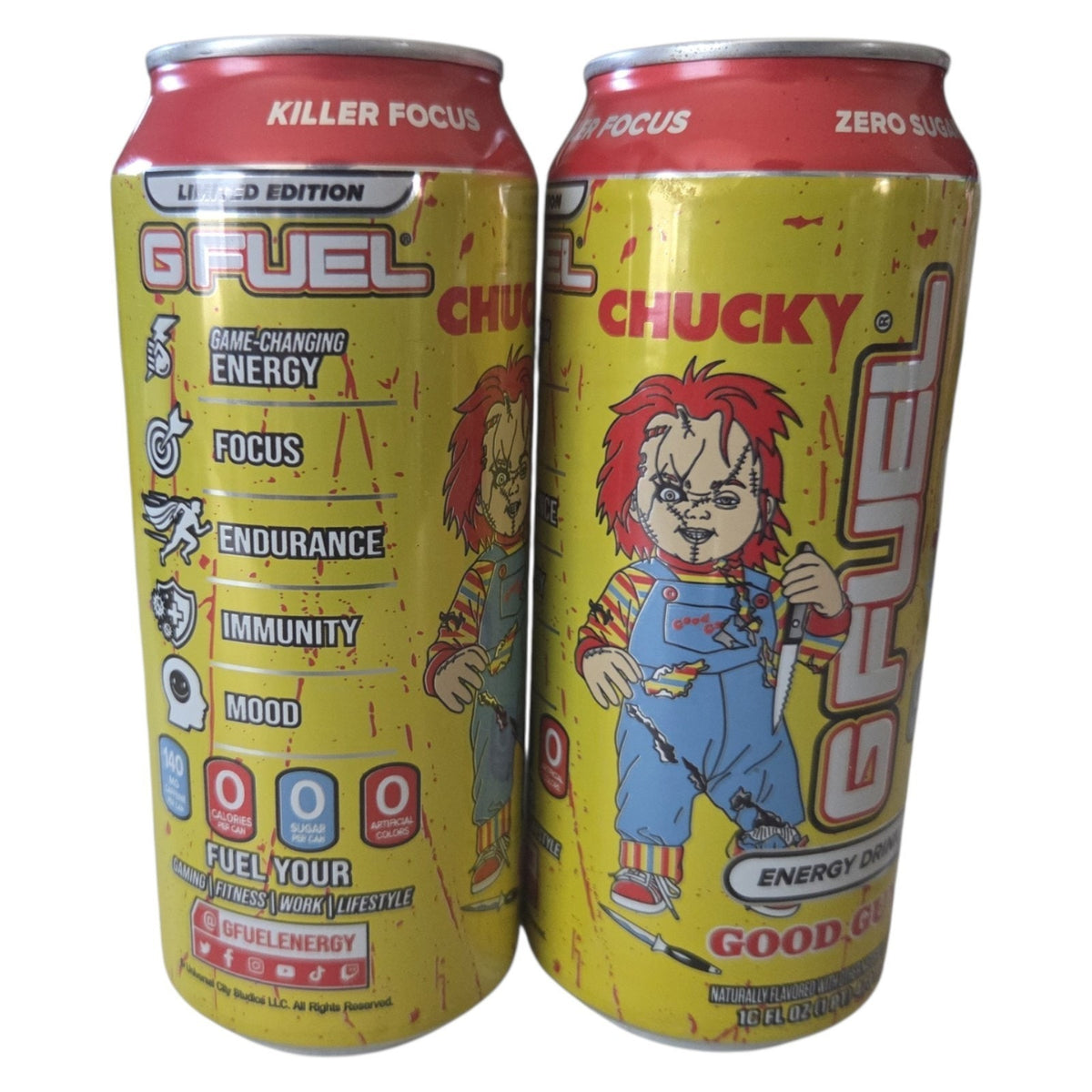 2 Cans GFuel Limited Edition Horror Can Energy Drink Chucky Good Guys Zero Sugar