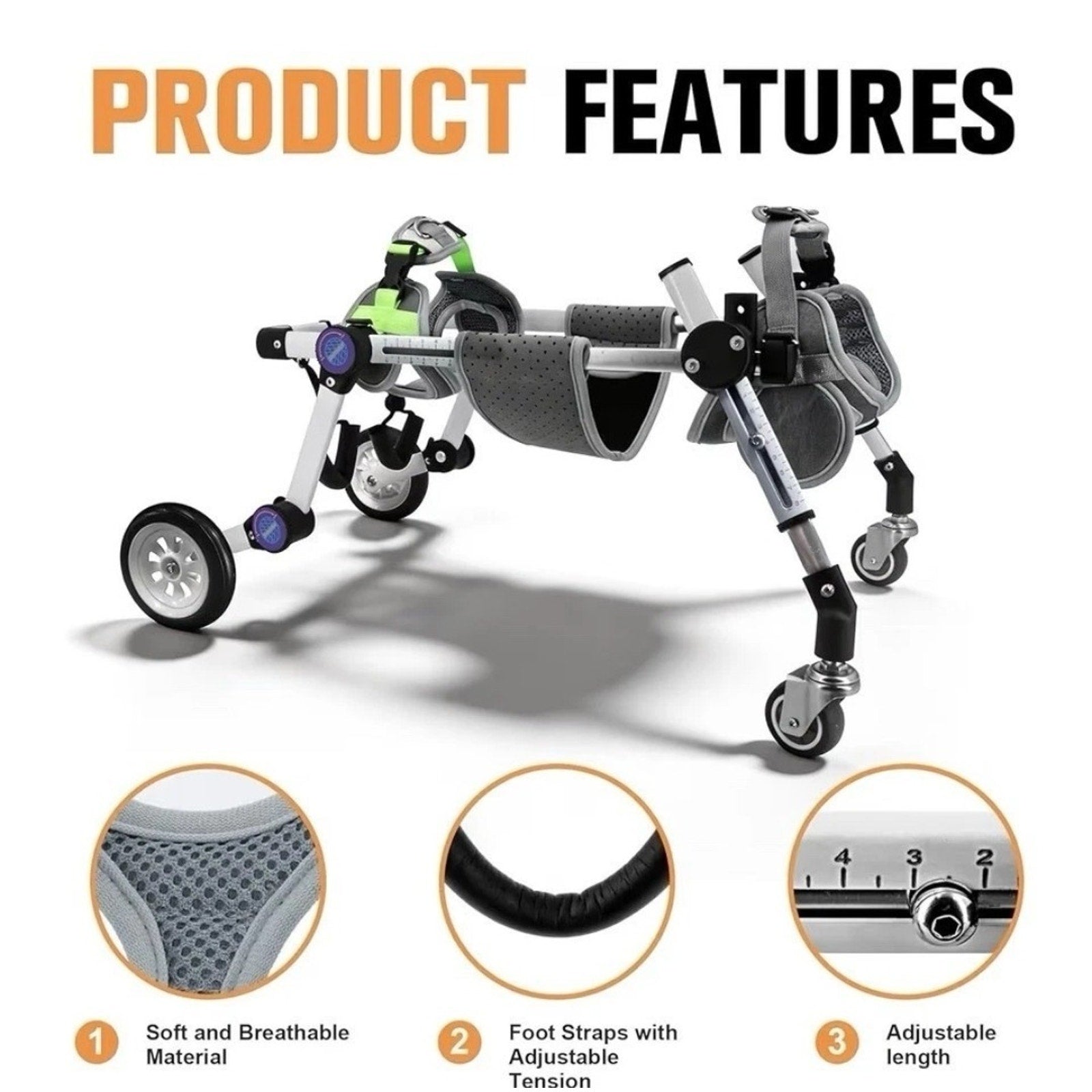 Adjustable 4-Wheel Dog Wheelchair Full Body Support Mobility Cart for Small Dogs
