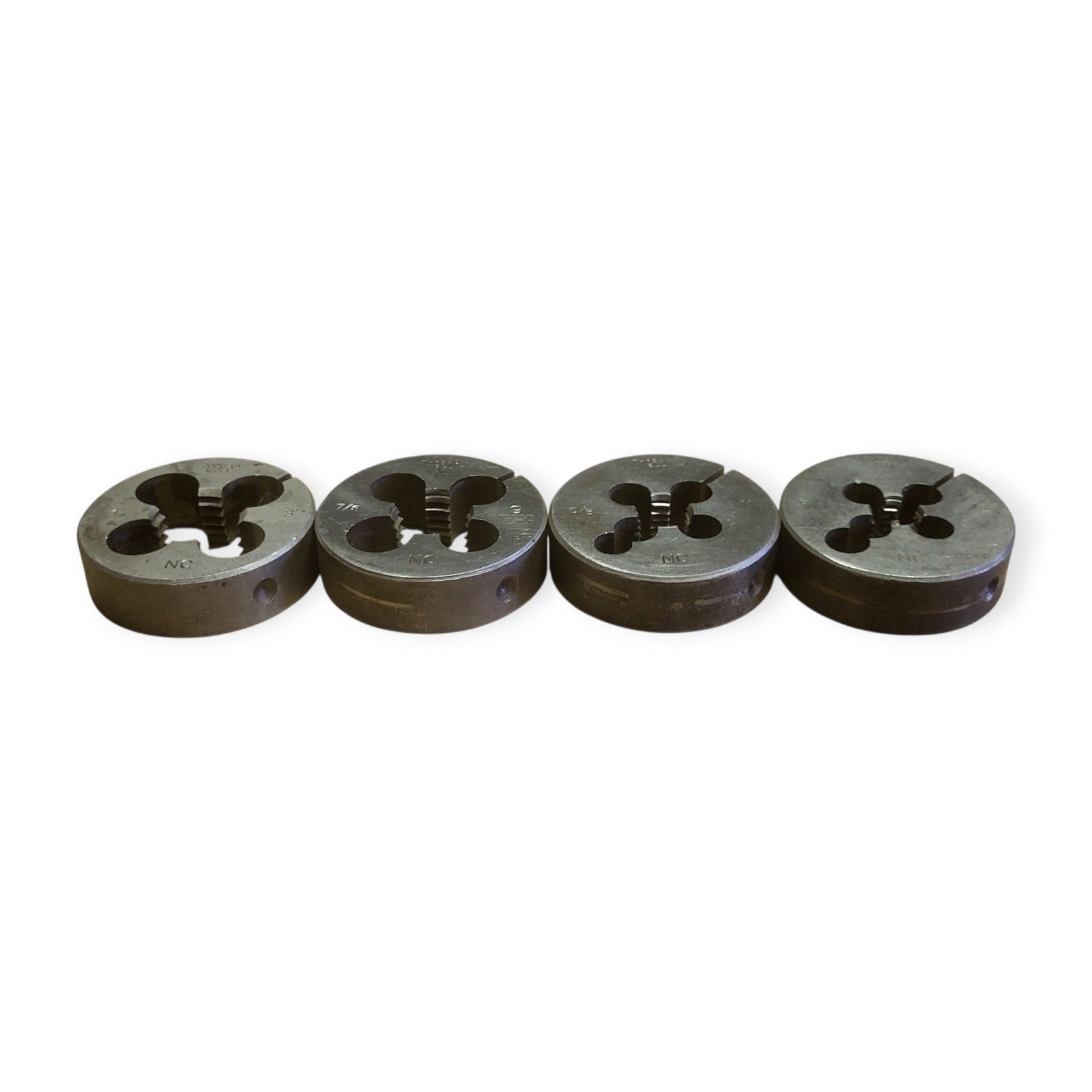 Vintage Set Of 4 NC Round Split Adjustable Thread Cutting Die 2-1/2" Diameter