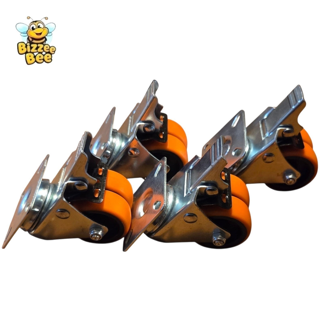 2" Dual Wheel Heavy Duty TPE Swivel Plate Casters with Brakes Set of 4