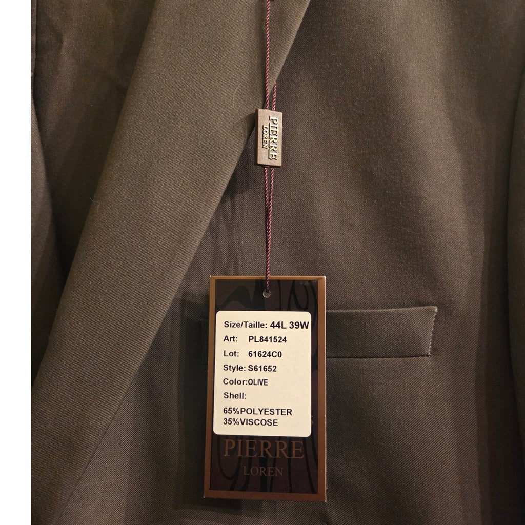 New Pierre Loren Olive Color 2 Piece Suit Blazer & Pant Size 44L/39W