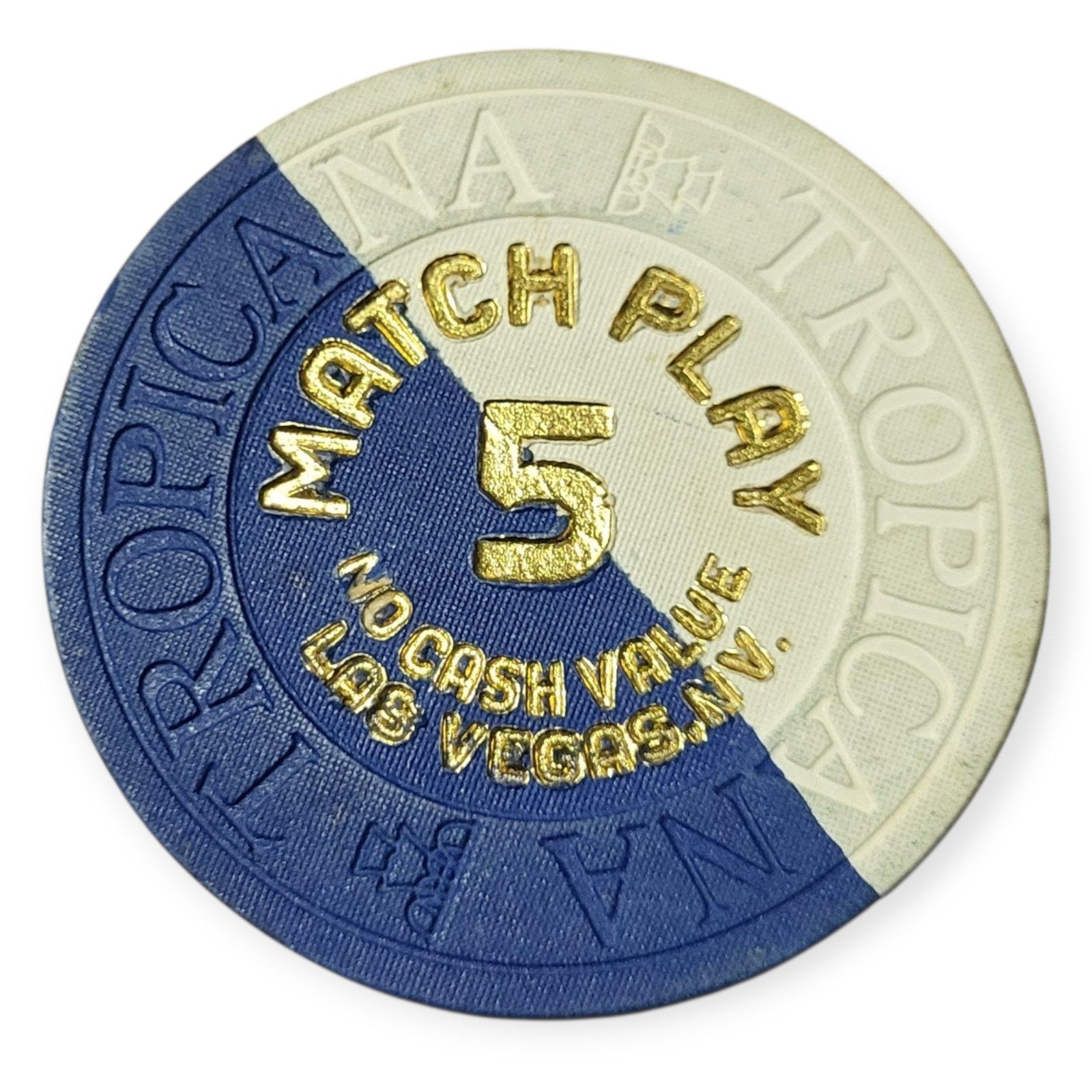 Demolished Tropicana Casino Las Vegas NV $5 Match Play NCV Navy&White Chip 1990