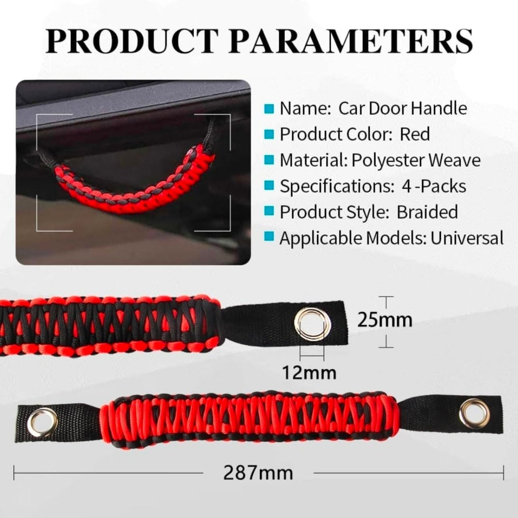 Set of 4 Paracord Grab Handles Compatible with Wrangler JK JKU JL JLU JT
