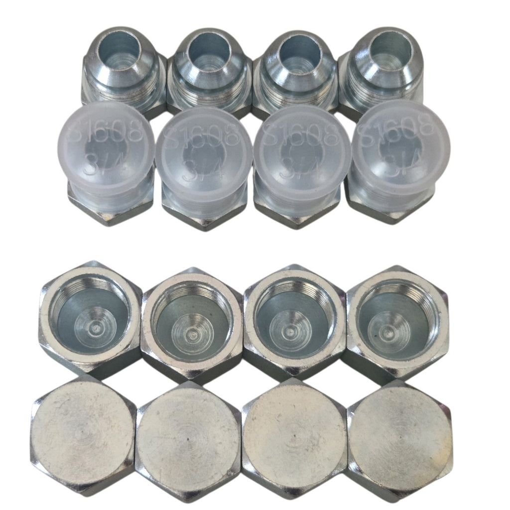 0304-C-08 and 2408-08 JIC Caps and Plugs, 3/4-16 Thread - 8 Piece Set