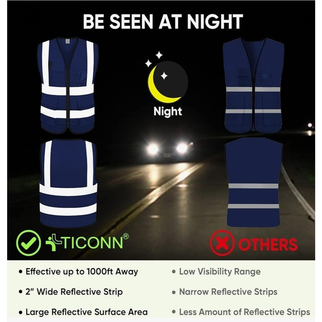 TICONN Reflective Safety Vest High Visibility Class II Mesh Vest - Lrg (5 Pack)