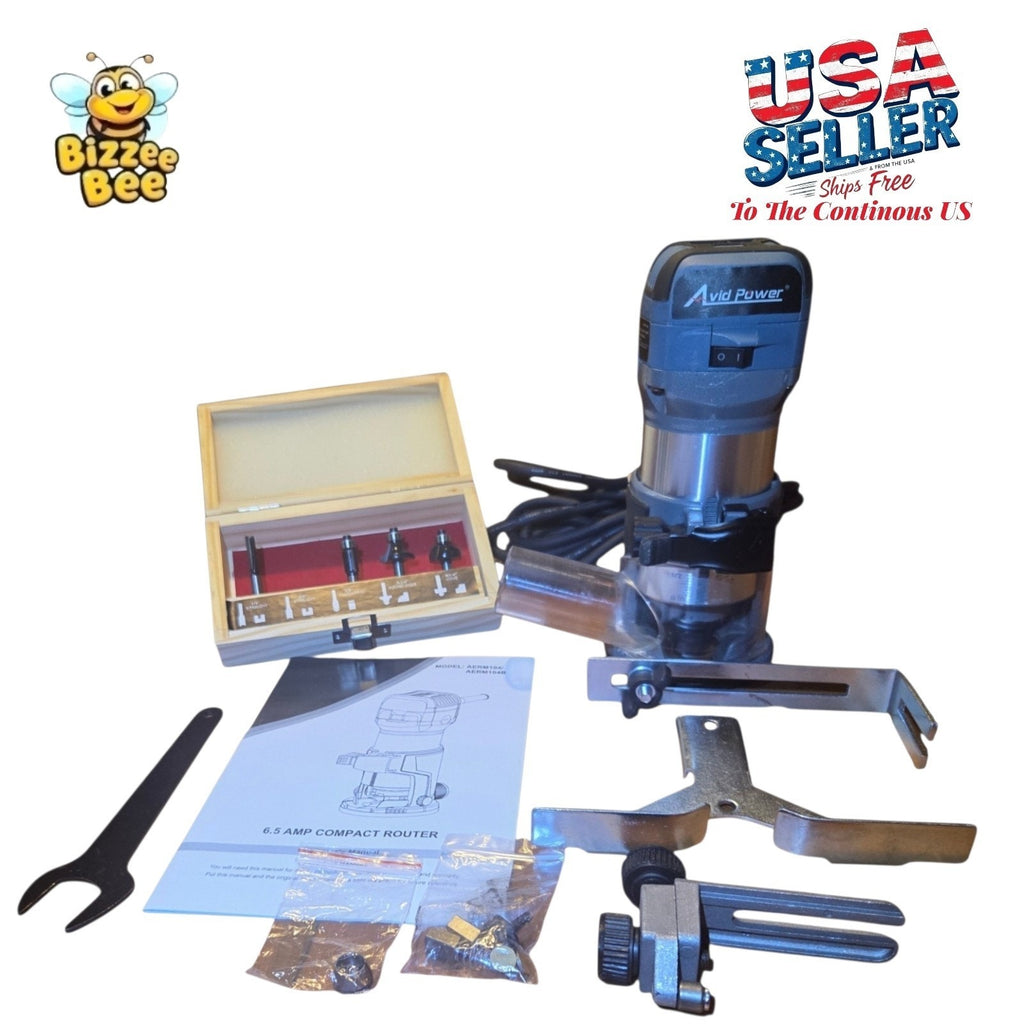 AVID POWER 6.5 Amp 1.25 HP Compact Router Tools for Woodworking Fixed Base VG+