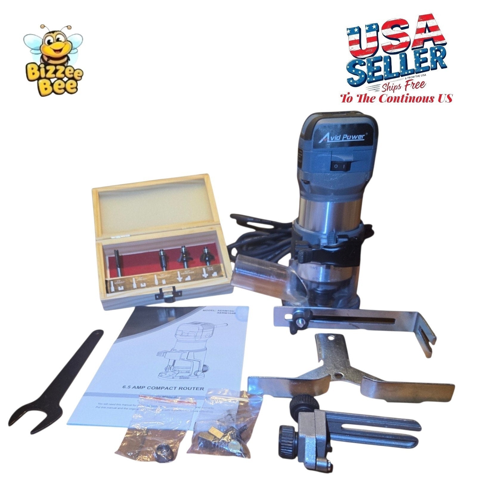 AVID POWER 6.5 Amp 1.25 HP Compact Router Tools for Woodworking Fixed Base VG+