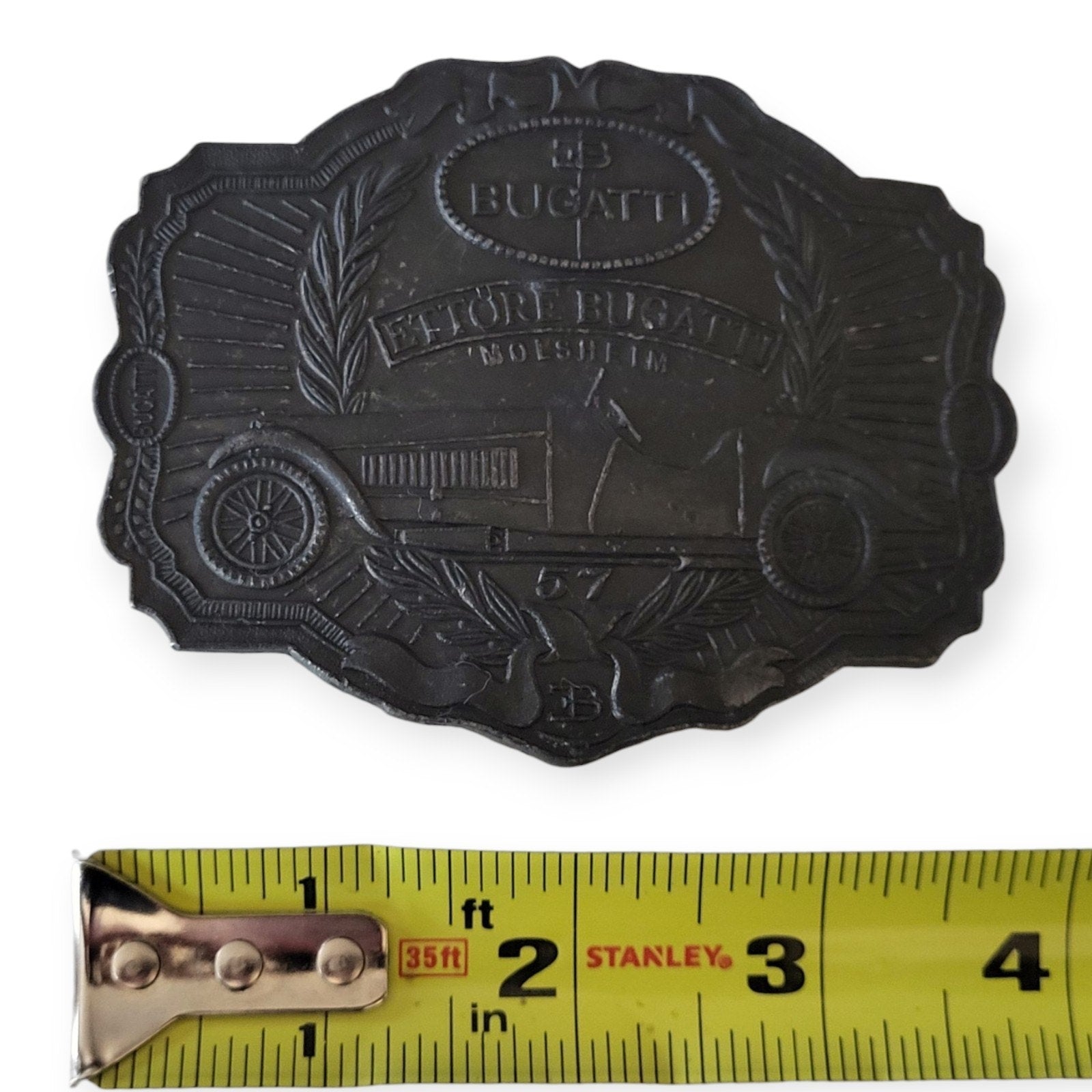 Vintage 57 Bugatti Sports Car Belt Buckle Promo 70's Lewis Buckles Chicago