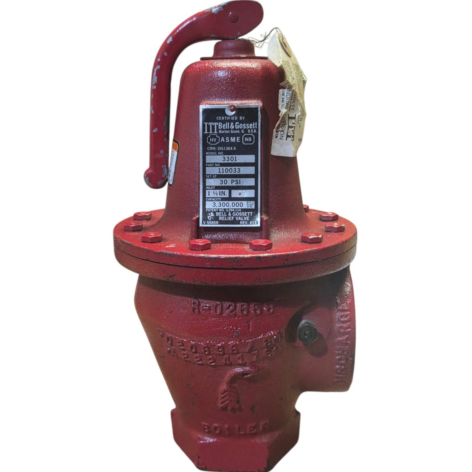 Bell & Gossett 3301 safety relief valve for boilers 1-1/2" inlet 2" *Untested*