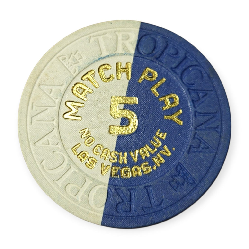 Demolished Tropicana Casino Las Vegas NV $5 Match Play NCV Navy&White Chip 1990