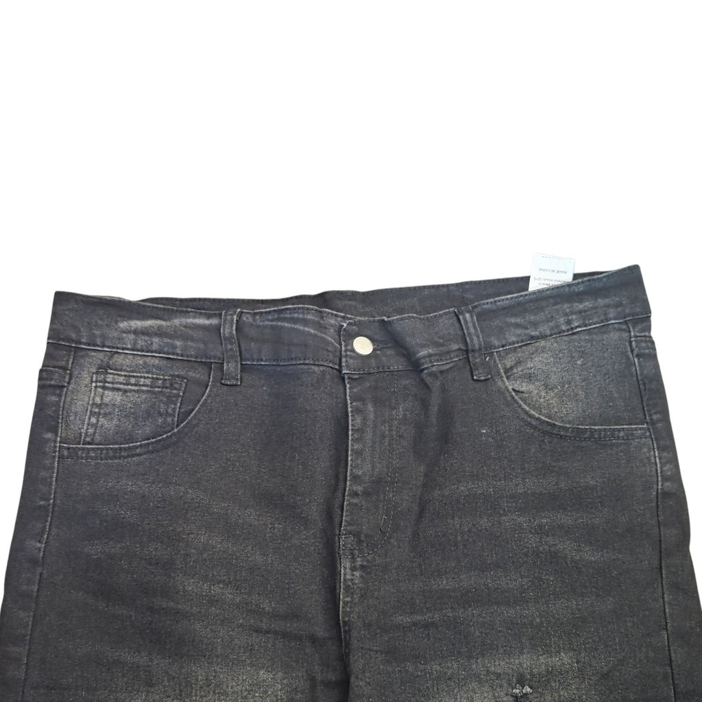 Jeans Mens 16Y Black Straight Distressed Smiley Emoji Patch Streetwear