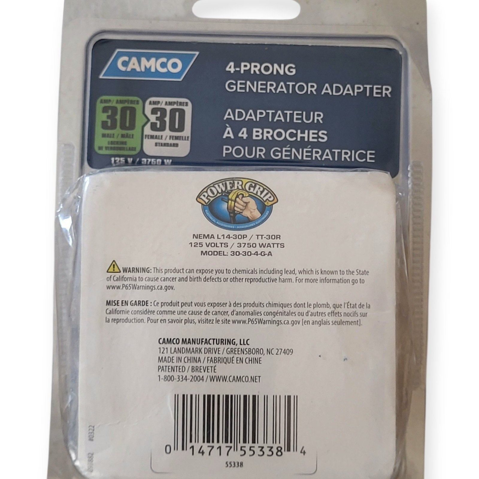 CAMCO 4-PRONG GENERATOR ADAPTER TO 30 AMP CAMPER 55338