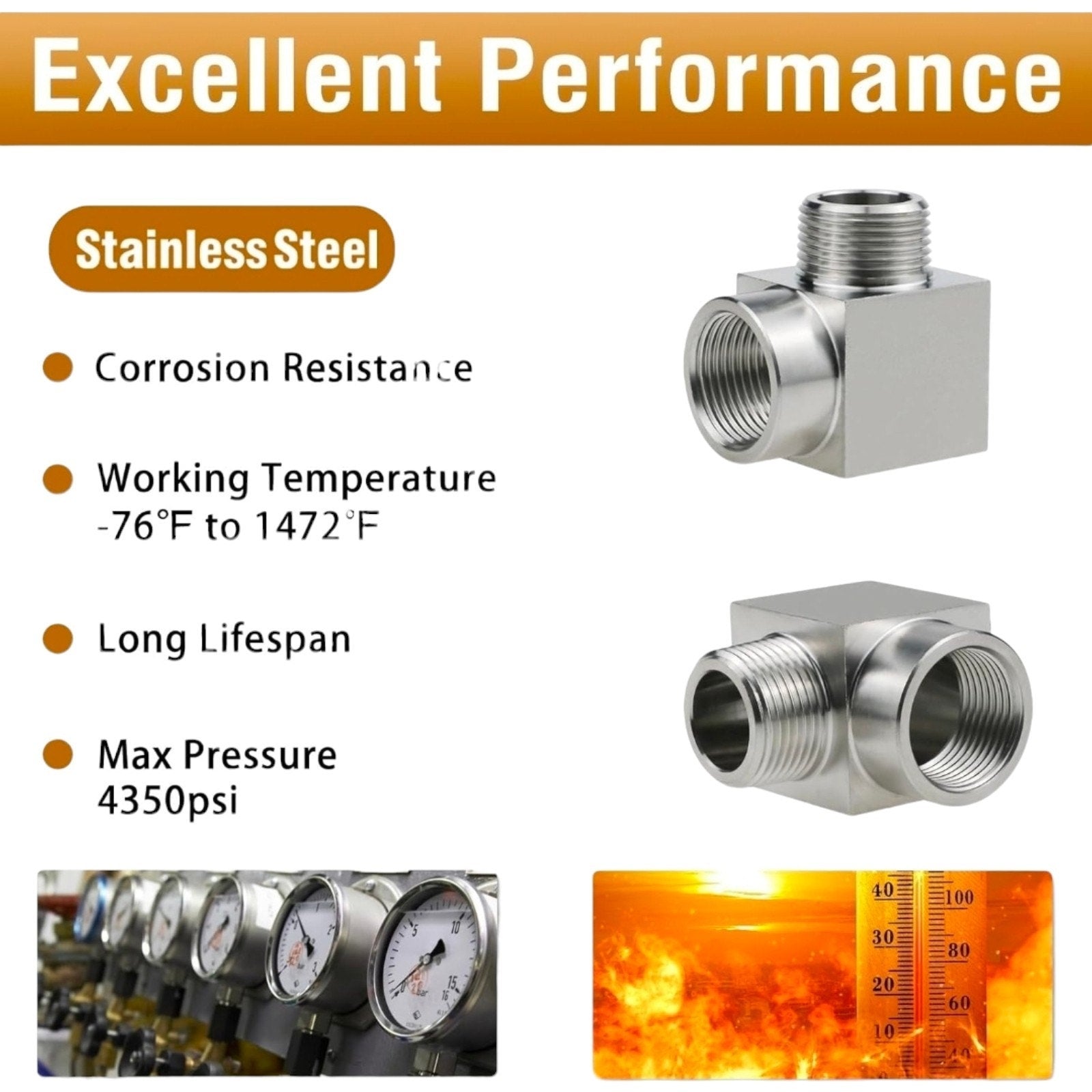 Stainless Steel 90° Street Elbow 3/4" NPT Male x 3/4" Female Pipe Fittings