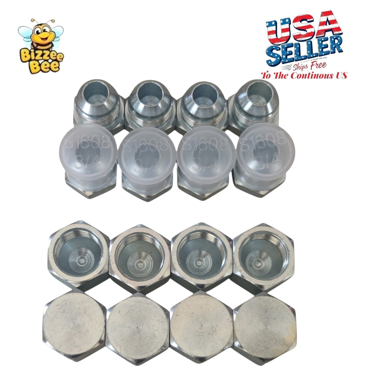 0304-C-08 and 2408-08 JIC Caps and Plugs, 3/4-16 Thread - 8 Piece Set