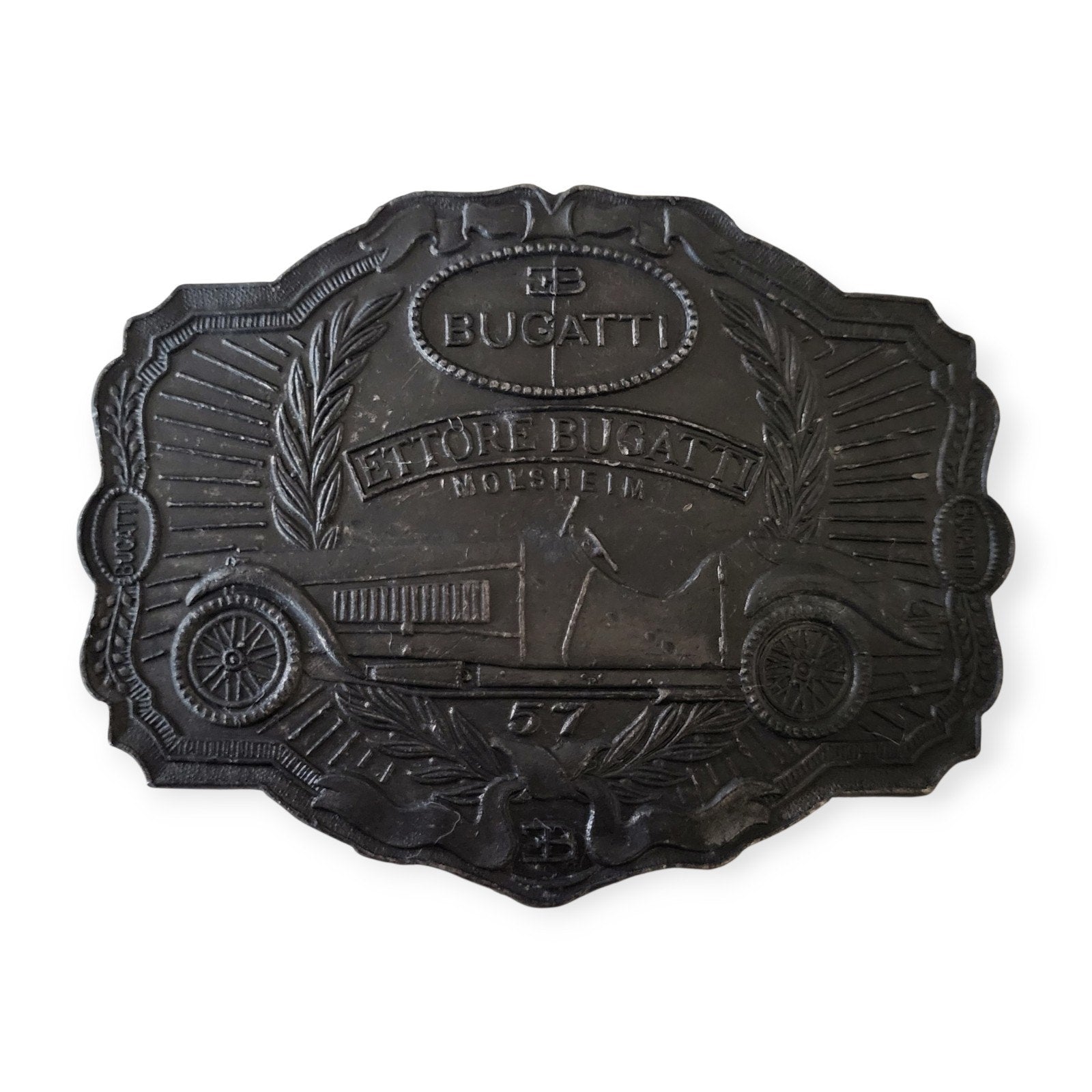 Vintage 57 Bugatti Sports Car Belt Buckle Promo 70's Lewis Buckles Chicago