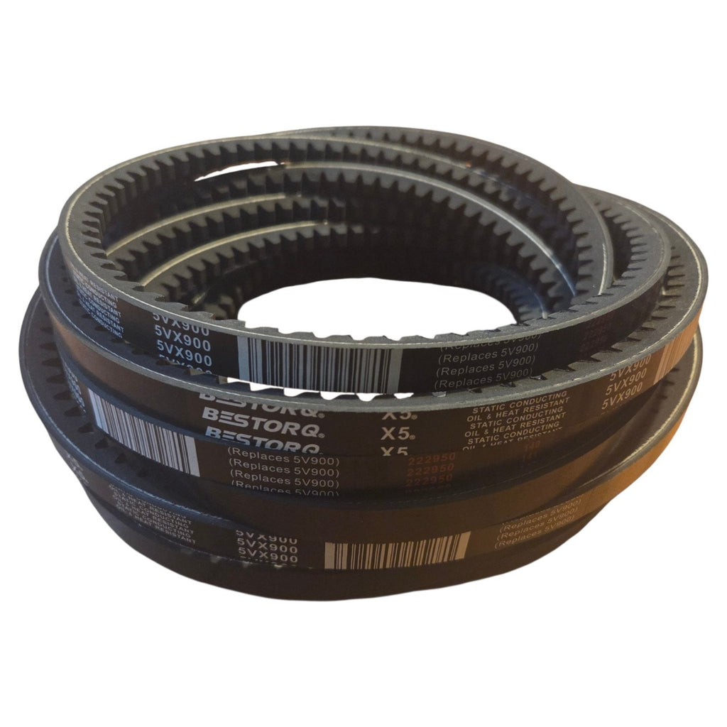 5VX900 Rubber V-Belt, Raw Edge/Cogged, Black, 90" L x 0.63" W x 0.53" (Qty 5)