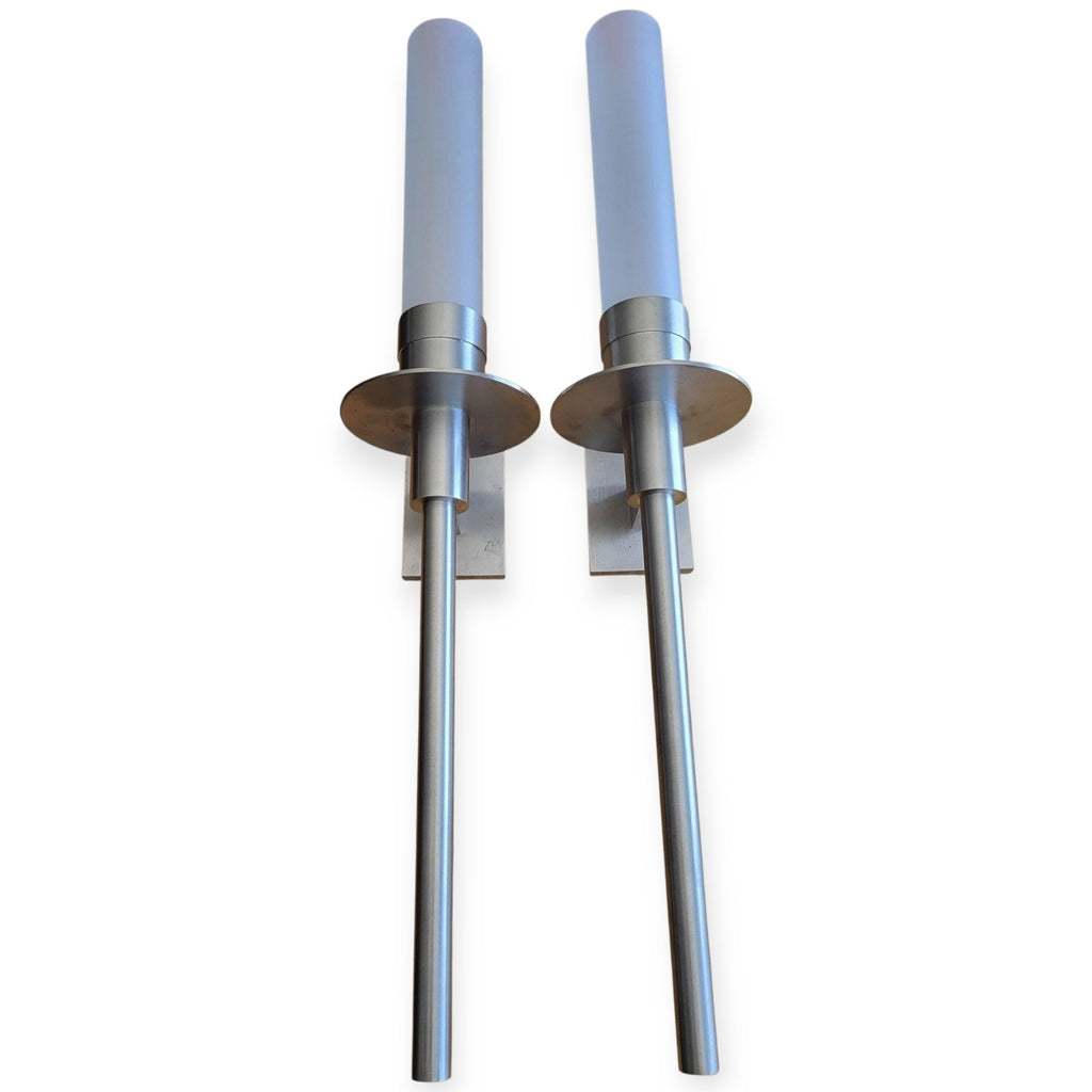SET OF 2 PHOENIX DAY COMPANY 31 INCH MODERN DESIGN GLASS WALL SCONE BRUSH NICKLE