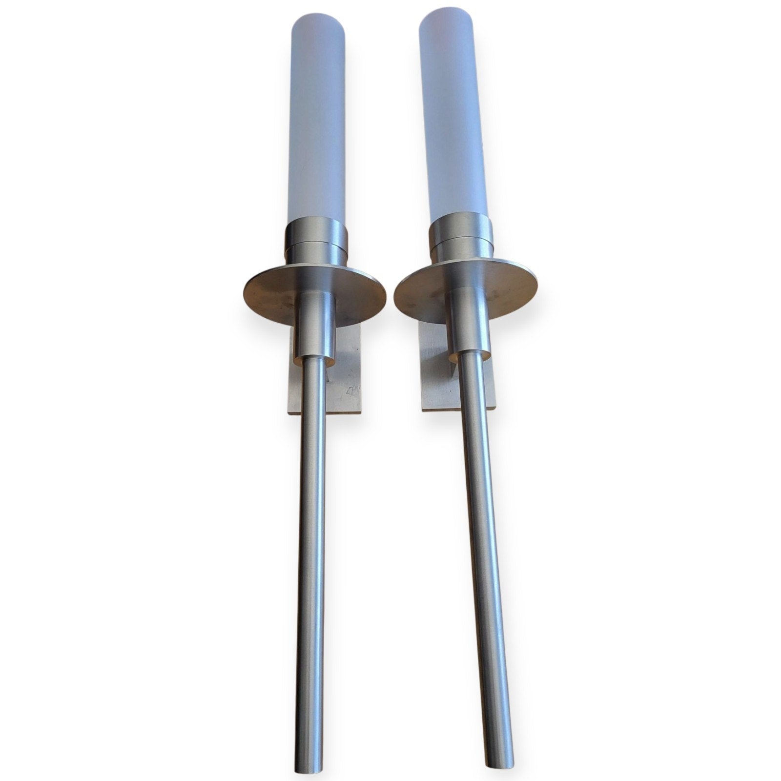 SET OF 2 PHOENIX DAY COMPANY 31 INCH MODERN DESIGN GLASS WALL SCONE BRUSH NICKLE