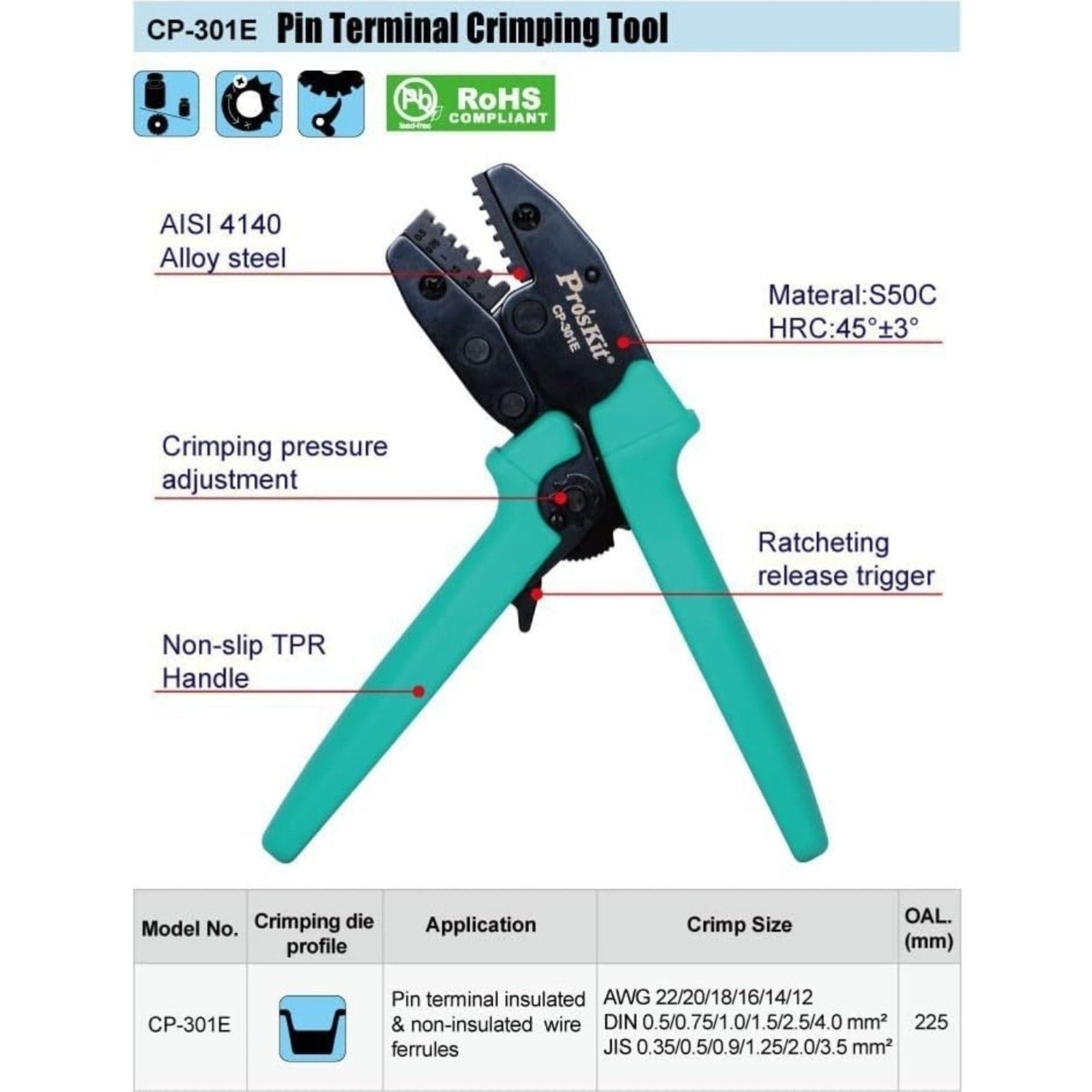 CP-301E European Terminal Ratchet Crimping Pliers Electronic Terminal Pliers
