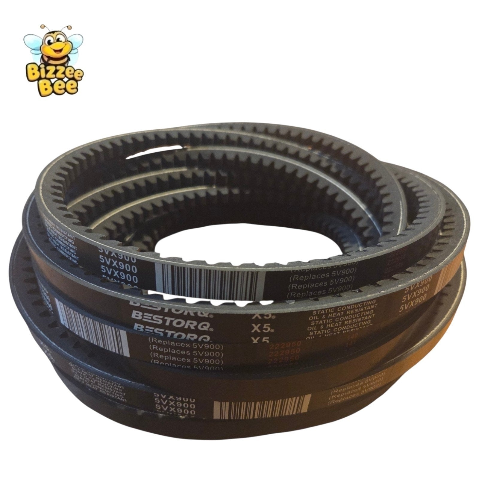 5VX900 Rubber V-Belt, Raw Edge/Cogged, Black, 90" L x 0.63" W x 0.53" (Qty 5)
