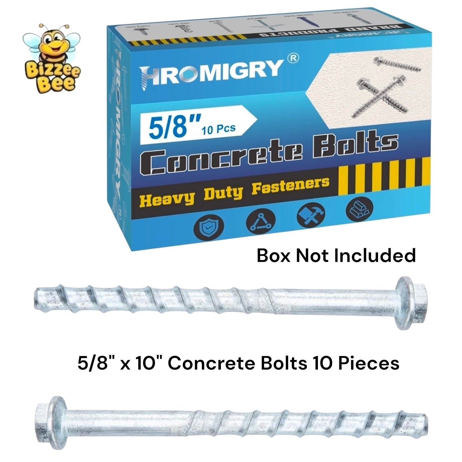5/8" x 10" Concrete Screws (10 PCS) Concrete Anchor Bolts Zinc Plated