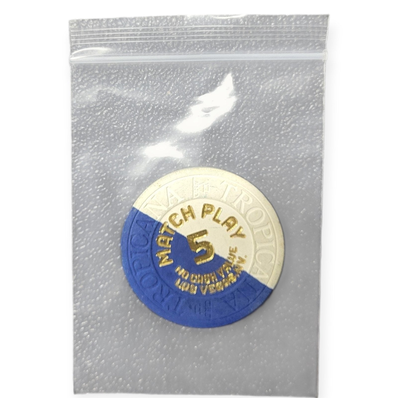Demolished Tropicana Casino Las Vegas NV $5 Match Play NCV Navy&White Chip 1990