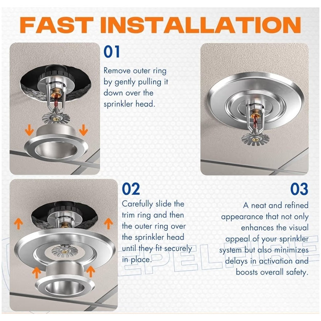 12 - RepelFire Extension Trim Ring Recessed Fire Sprinkler Escutcheons - Chrome