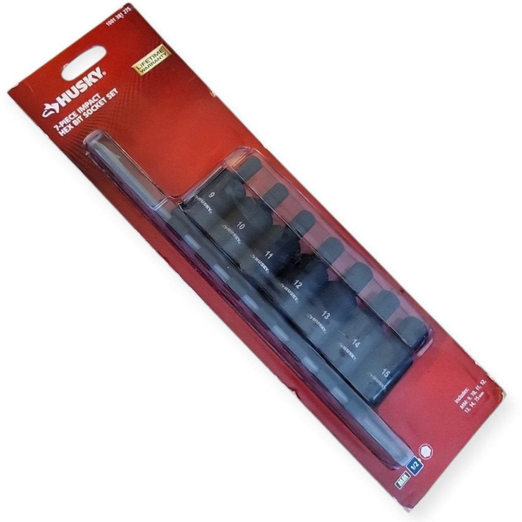 Husky 7 Piece 1/2 inch Drive Impact Hex Bit Set 1001-381-275 MM Socket Storage